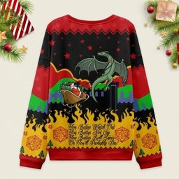 Ugly Christmas Sweater Dragon Pulls Santa's Sleigh D20 Lover Sweatshirt