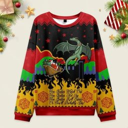Ugly Christmas Sweater Dragon Pulls Santa's Sleigh D20 Lover Sweatshirt