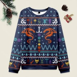Ugly Christmas Sweater DND Dragon Dice Weapon Dark Blue Sweatshirt