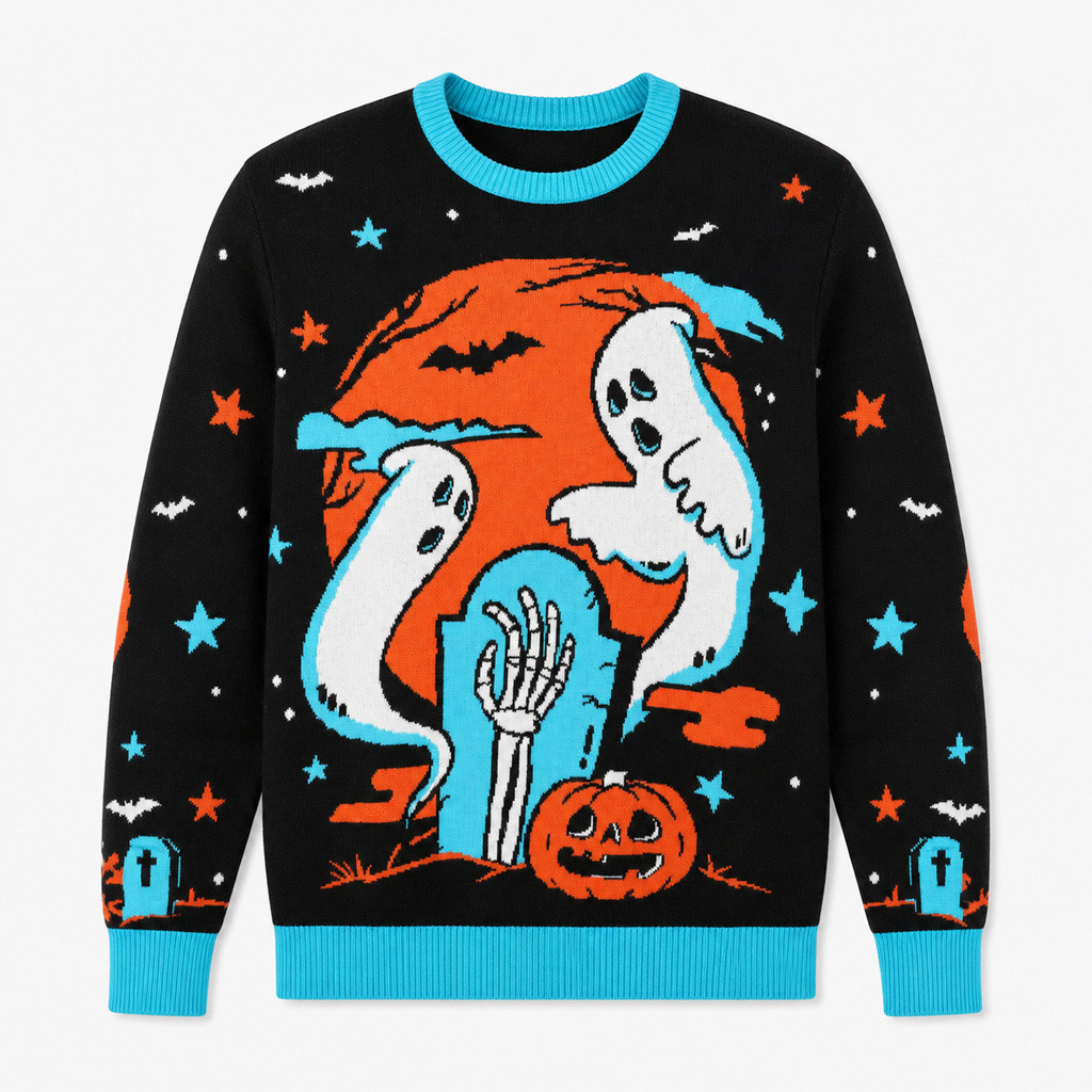 Spooky Ghost Graveyard Halloween 2026 Graphic Sweater for Halloween Fans