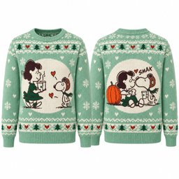 SB x Peanuts Snoopy and Lucy Van Pelt Coffee Date 2026 Ugly Christmas Sweater for Peanuts Fans