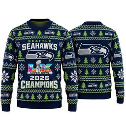 Seattle Seahawks Super Bowl LX Champions 2026 Ugly Christmas Sweater