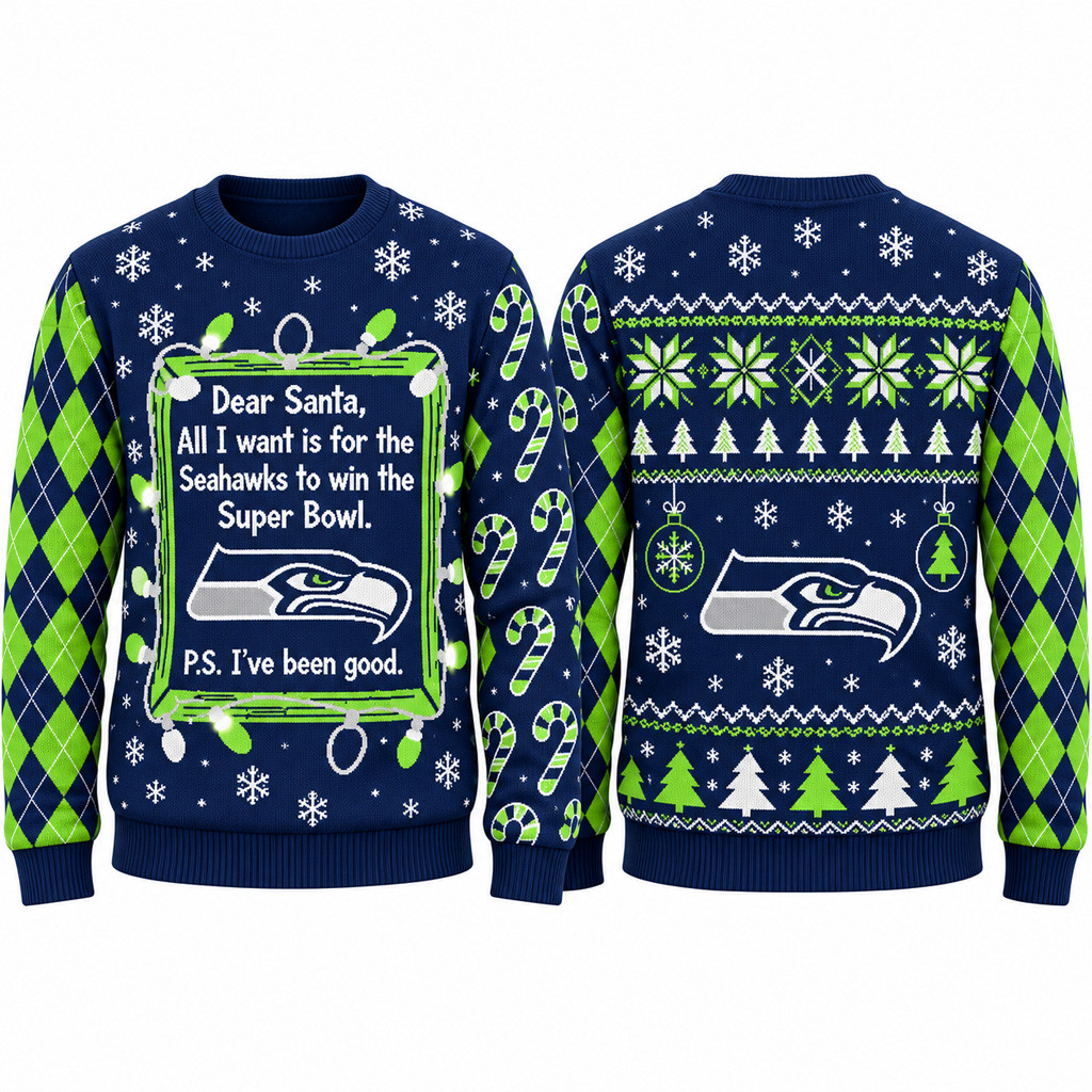 Seattle Seahawks Dear Santa All I Want Is Seahawks Win Super Bowl 2026 Ugly Sweater