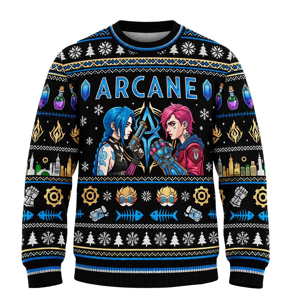 Jinx and Vi League Of Legends 2026 Christmas Arcane Ugly Sweater