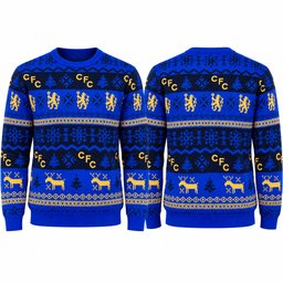 Chelsea FC Gold Reindeer Christmas 2026 Jumper Ugly Sweater