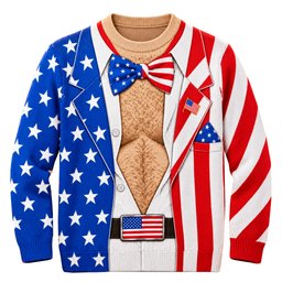 Funny American Flag Hairy Chest Tuxedo Ugly Christmas Sweater For Patriot Fans