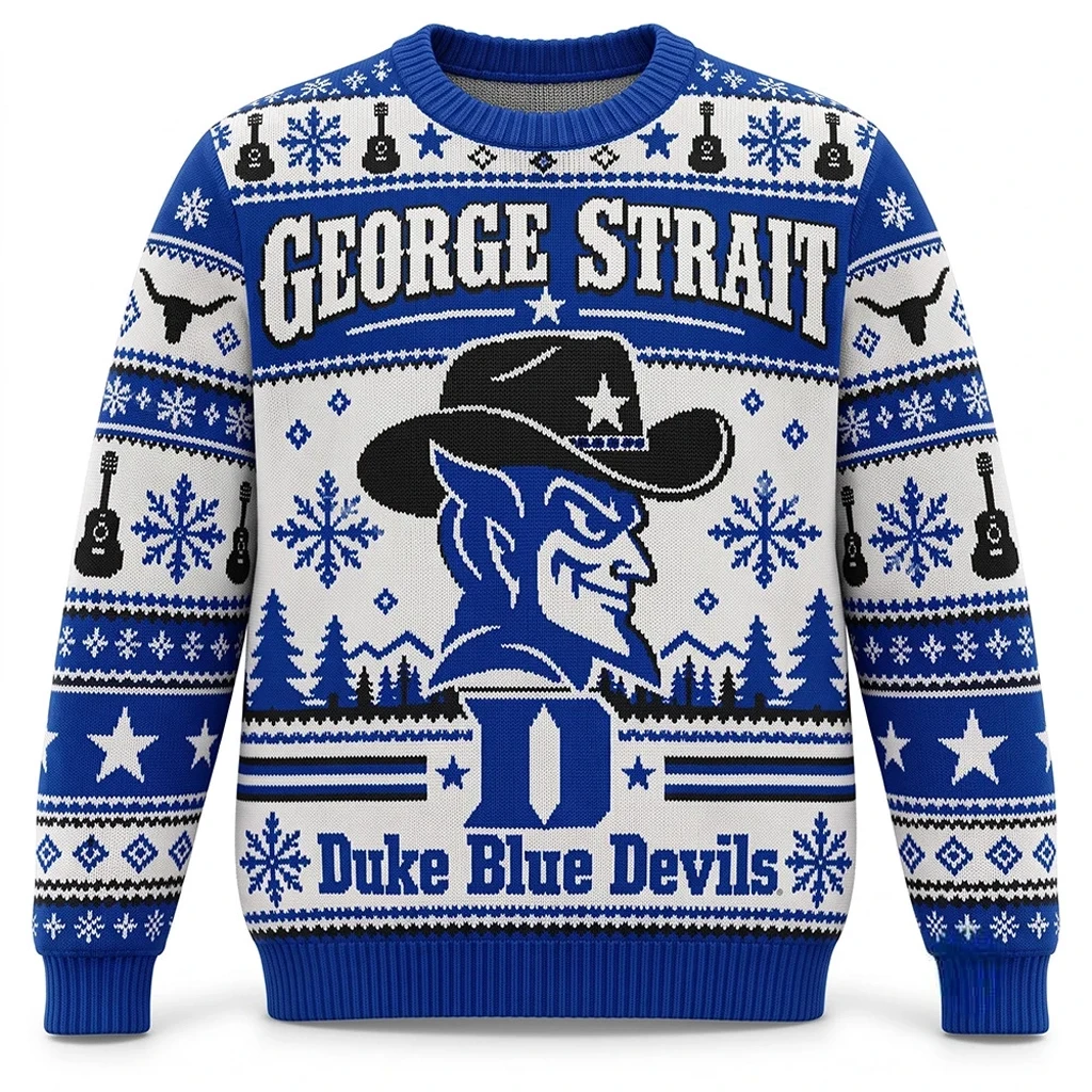 George Strait x Duke Blue Devils Football Ugly Sweater
