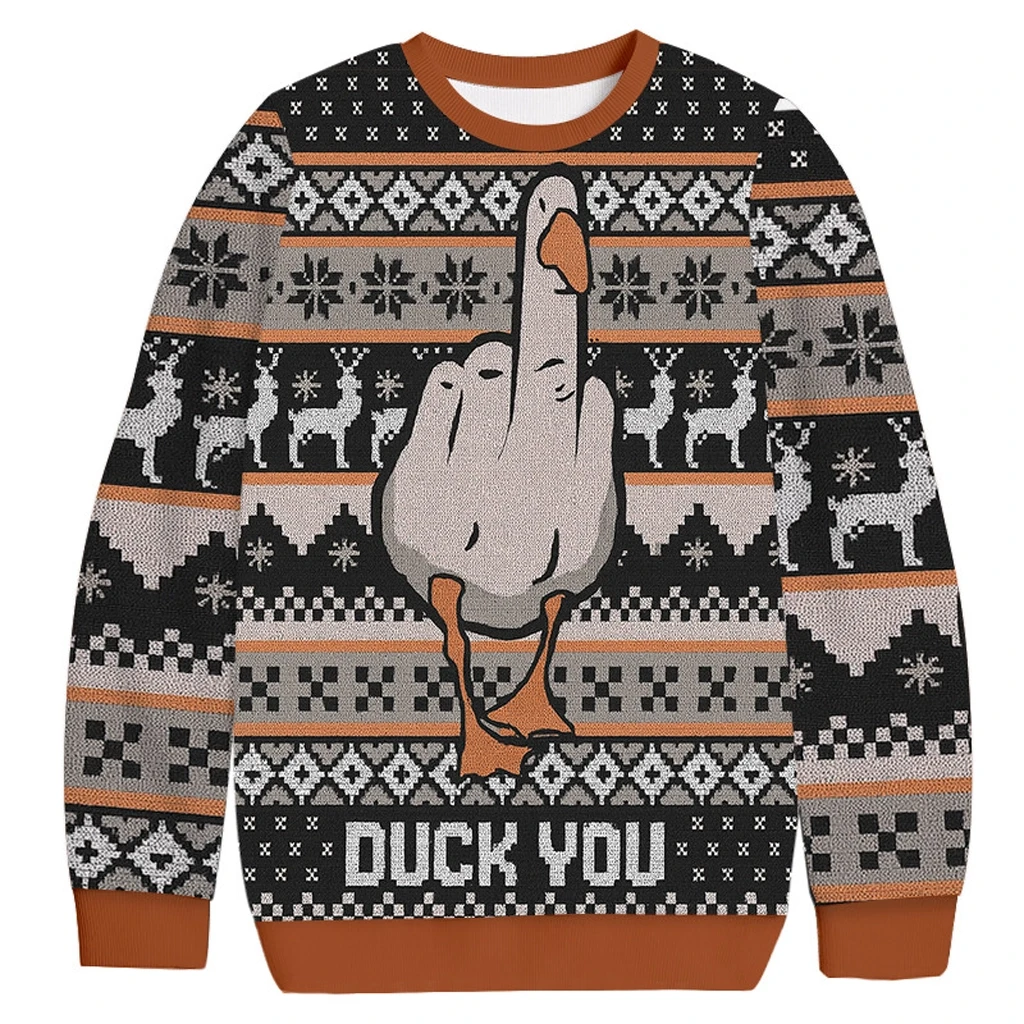 Duck You Funny Christmas Ugly Sweater for Meme Fans