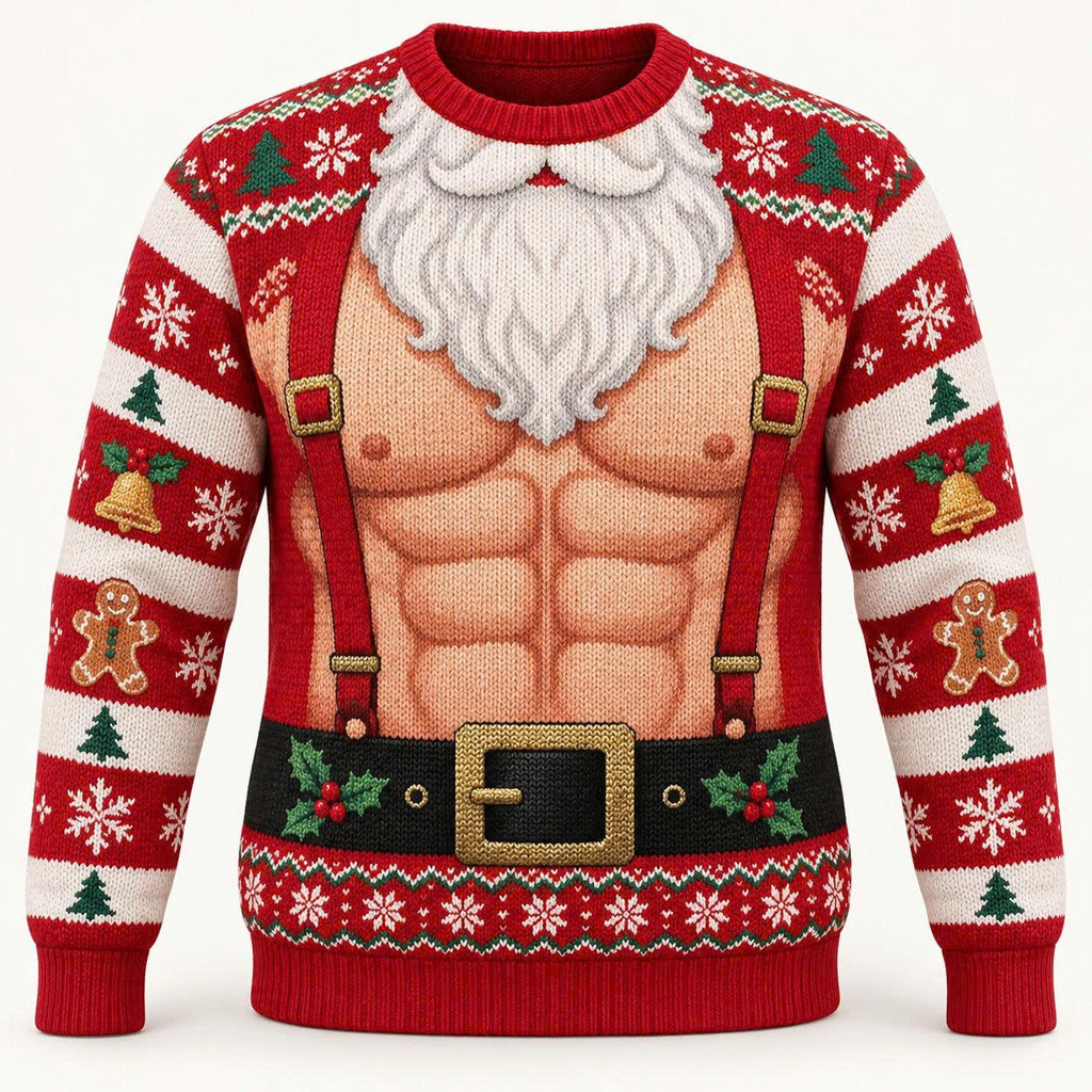 Santa Claus Six Pack Body Ugly Christmas Sweater 2026 for Holiday Fans