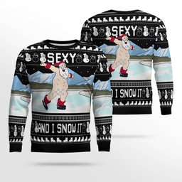 Sexy Santa Dirty Ice-Skate Ugly Christmas Sweater Black