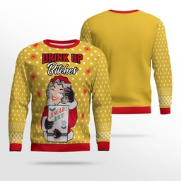 Drink Up Bitches Ugly Christmas Sweater Gold Metallic