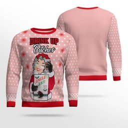 Drink Up Bitches Ugly Christmas Sweater Powder Pink