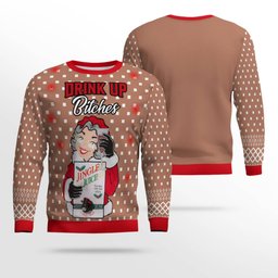 Drink Up Bitches Ugly Christmas Sweater Mocha Mousse