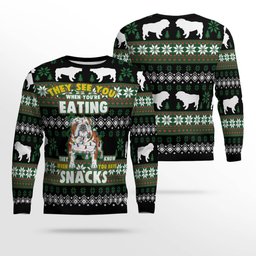 Bulldog They See You When You're Eating Snack Ugly Christmas Sweater Black
