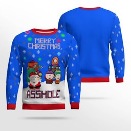 South Park Merry Christmas Asshole Ugly Christmas Sweater Blue