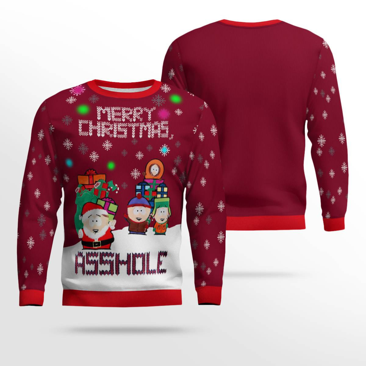 South Park Merry Christmas Asshole Ugly Christmas Sweater Burgundy