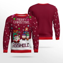 South Park Merry Christmas Asshole Ugly Christmas Sweater Burgundy
