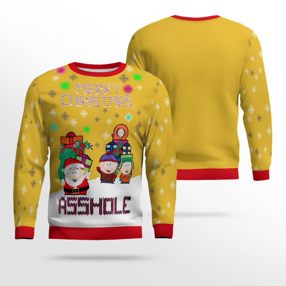 South Park Merry Christmas Asshole Ugly Christmas Sweater Gold Metallic