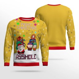 South Park Merry Christmas Asshole Ugly Christmas Sweater Gold Metallic