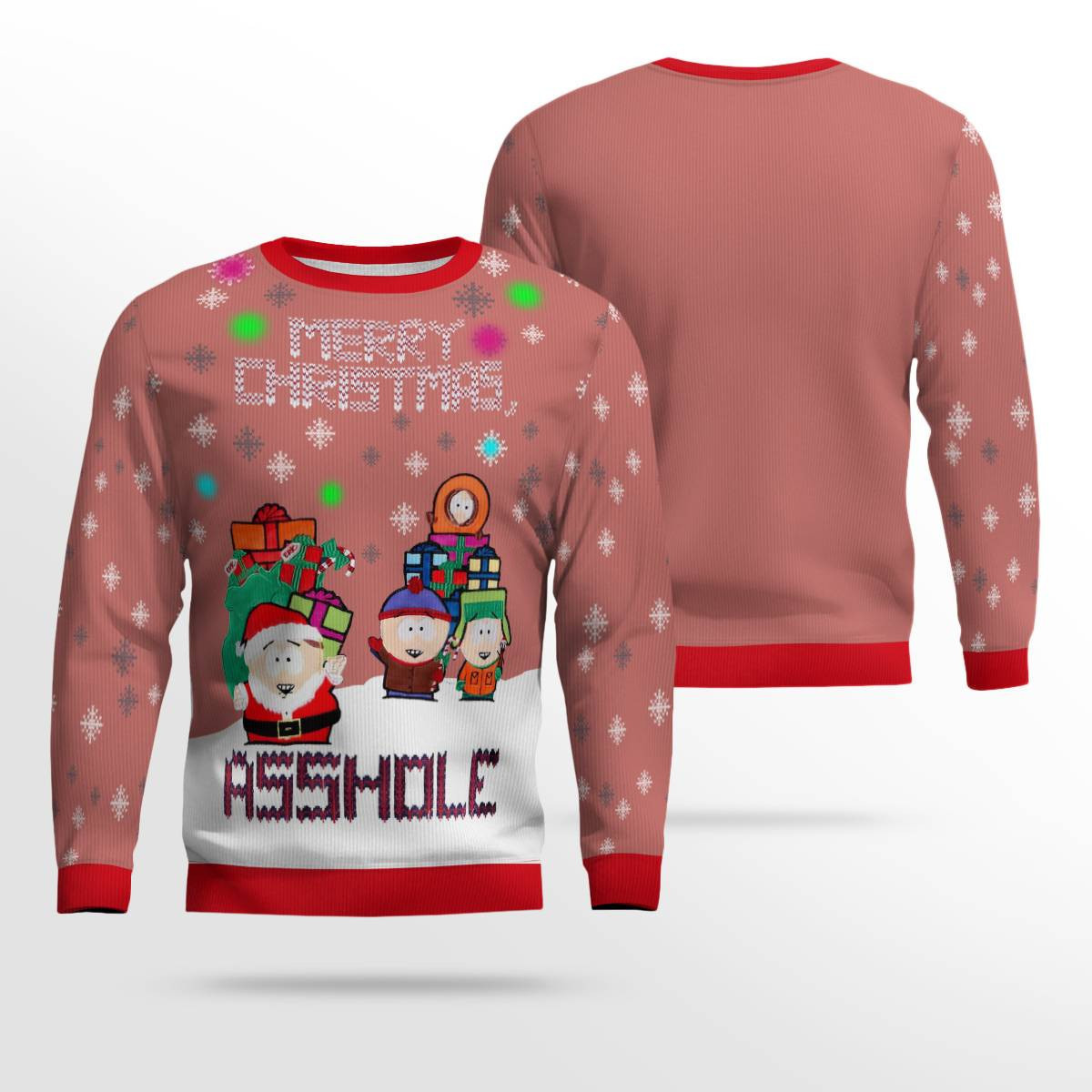 South Park Merry Christmas Asshole Ugly Christmas Sweater Mocha Mousse