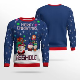 South Park Merry Christmas Asshole Ugly Christmas Sweater Navy