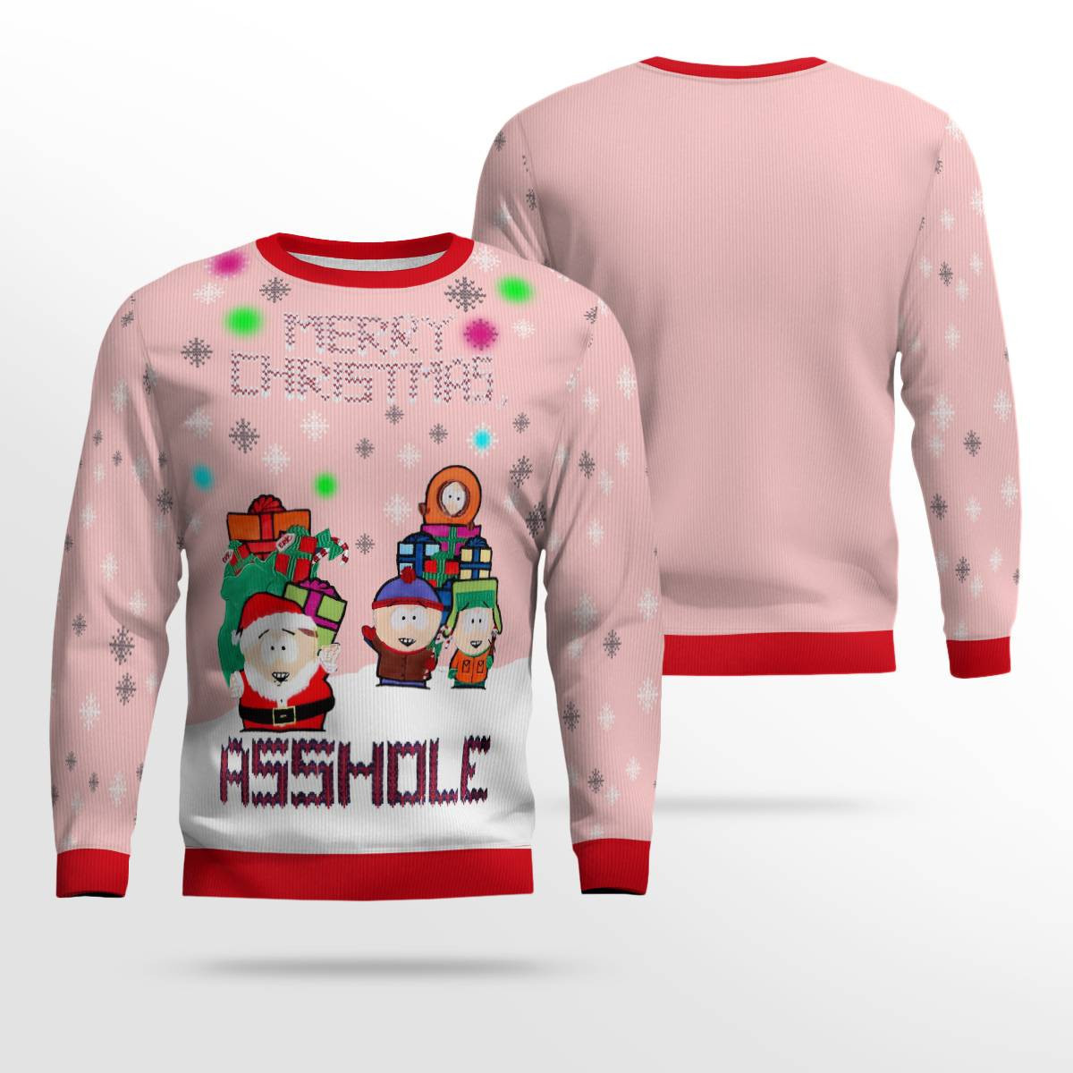 South Park Merry Christmas Asshole Ugly Christmas Sweater Powder Pink
