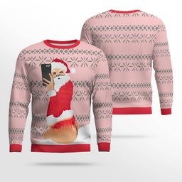 Selfie Santa Ass Ugly Christmas Sweater Powder Pink