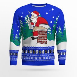 Funny Santa Sits On The Chimney Ugly Christmas Sweater Blue - Skullridding