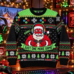 Santa Rage Quit Broken Controller Just One More Game Ugly Christmas Sweater