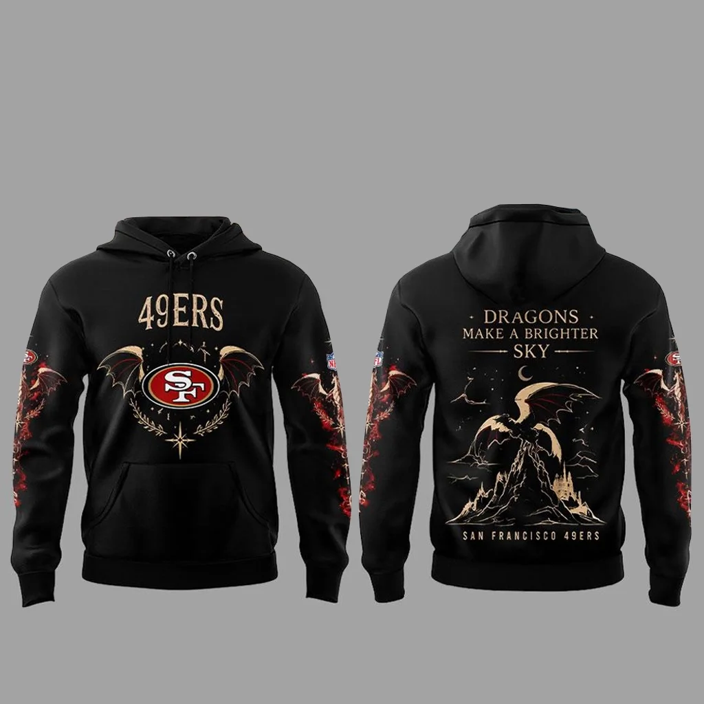 San Francisco 49ers x Fourth Wing Night 2026 Black Graphic Hoodie for Football and Fourth Wing Fans