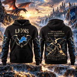 Detroit Lions x Fourth Wing Night 2026 Black Graphic Hoodie for Football and Fourth Wing Fans
