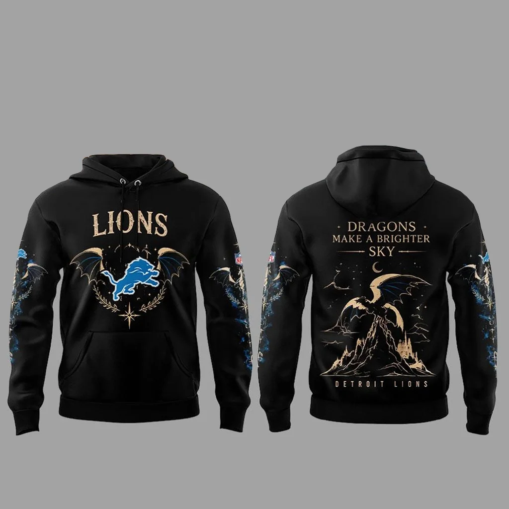Detroit Lions x Fourth Wing Night 2026 Black Graphic Hoodie for Football and Fourth Wing Fans