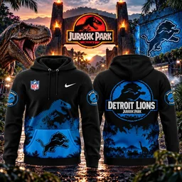 Detroit Lions x Jurassic Park 2026 Graphic Hoodie for Football and Jurassic Park Fans