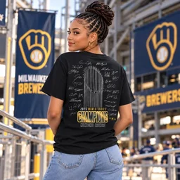 Milwaukee Brewers Black 2026 World Series Champions Signature Roster T-Shirt