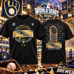 Milwaukee Brewers Black 2026 World Series Champions Signature Roster T-Shirt