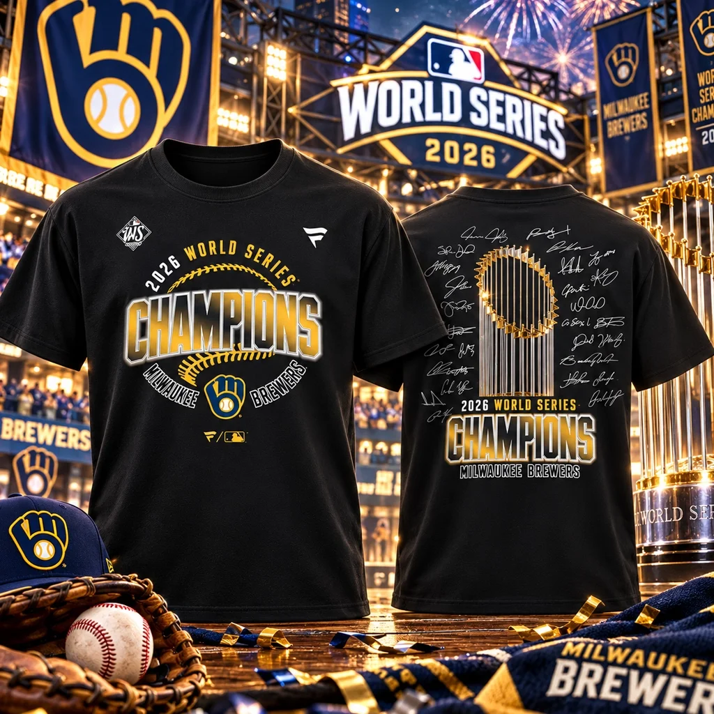 Milwaukee Brewers Black 2026 World Series Champions Signature Roster T-Shirt