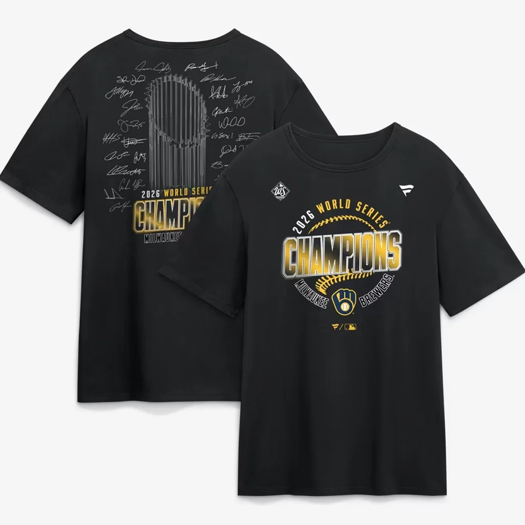 Milwaukee Brewers Black 2026 World Series Champions Signature Roster T-Shirt