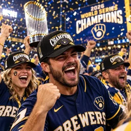 Milwaukee Brewers Black 2026 World Series Champions Locker Room Graphic Hat for Baseball Fans