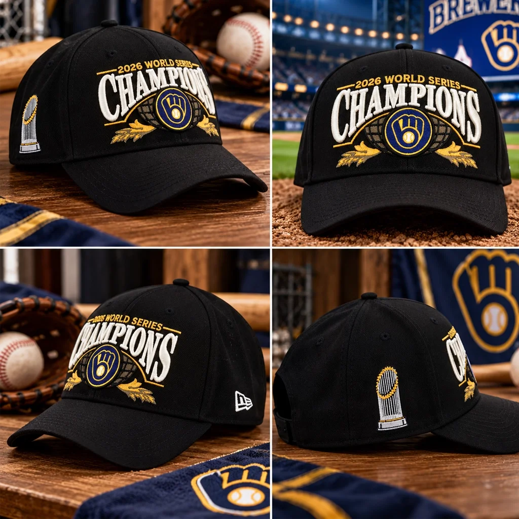 Milwaukee Brewers Black 2026 World Series Champions Locker Room Graphic Hat for Baseball Fans
