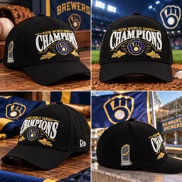 Milwaukee Brewers Black 2026 World Series Champions Locker Room Graphic Hat for Baseball Fans