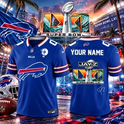 Custom Name And Number Buffalo Bills x Jay-Z Super Bowl LXI Football Jersey