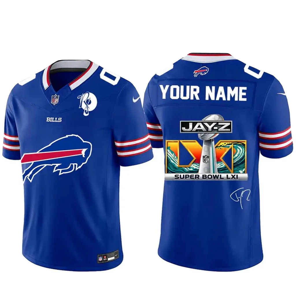 Custom Name And Number Buffalo Bills x Jay-Z Super Bowl LXI Football Jersey