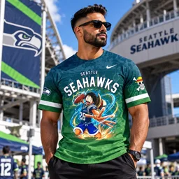 Seattle Seahawks x One Piece 2026 Graphic Shirt for Football and One Piece Fans