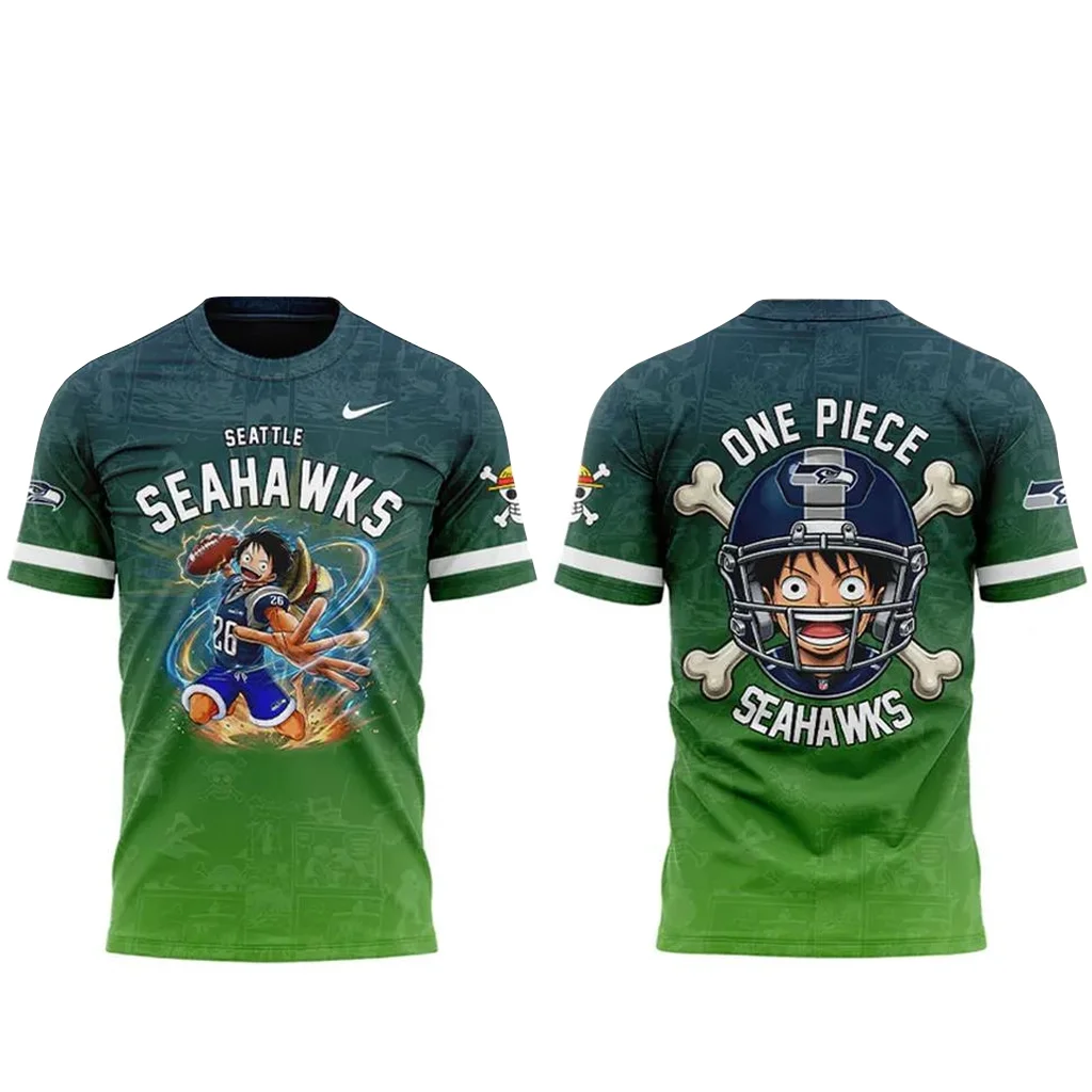 Seattle Seahawks x One Piece 2026 Graphic Shirt for Football and One Piece Fans