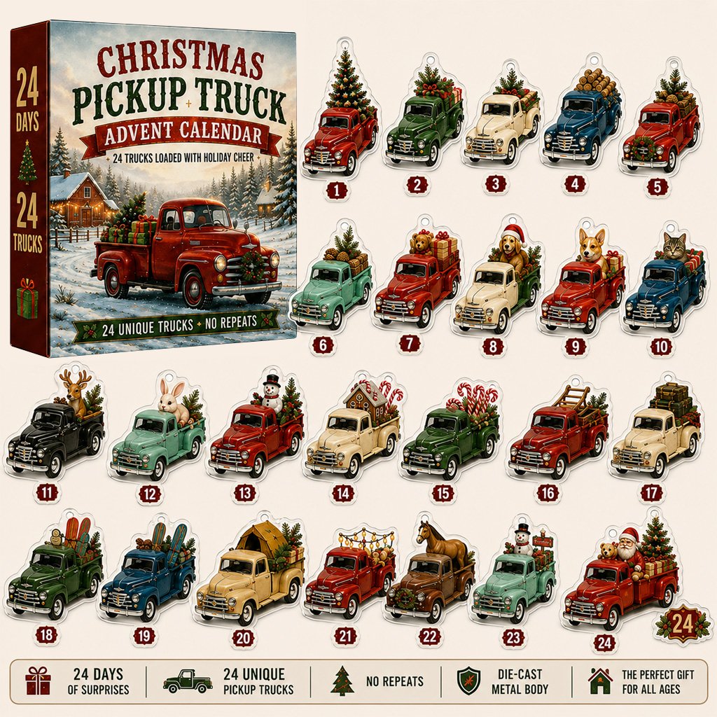 Christmas Pickup Truck 24-Day Advent Calendar 2026 for Christmas and Truck Lovers