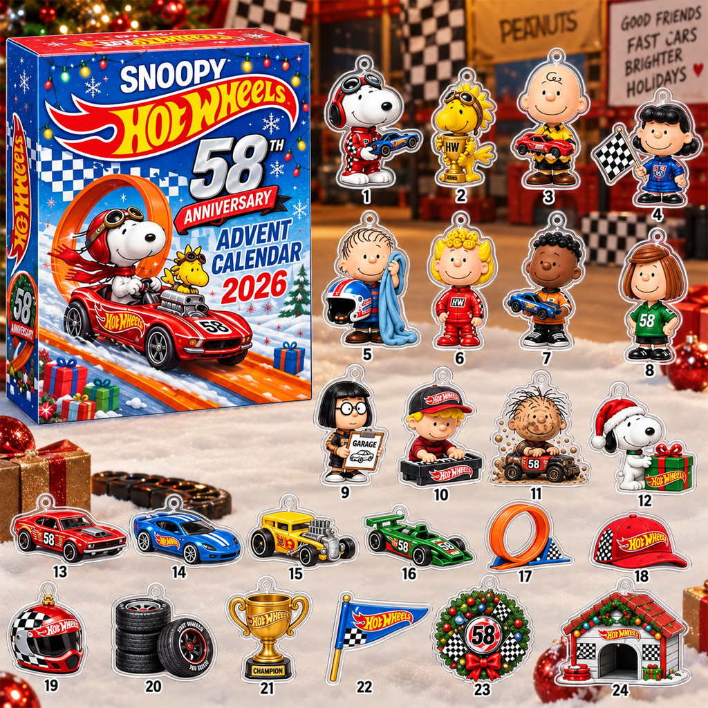 Hot Wheels x Peanuts Snoopy 58th Anniversary Advent Calendar 2026 for Hot Wheels and Peanuts Fans