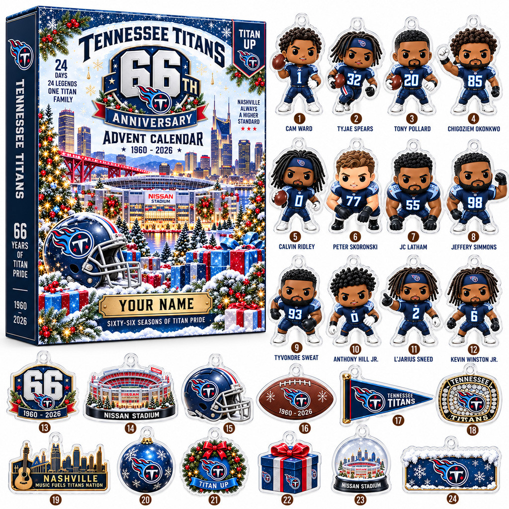 Custom Name Tennessee Titans 66th Anniversary 1960-2026 Advent Calendar 2026 For Football Fans
