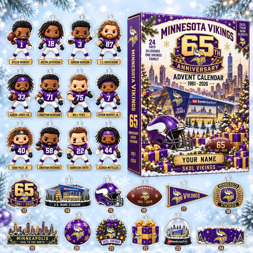 Custom Name Minnesota Vikings 65th Anniversary Advent Calendar 2026 For Football Fans