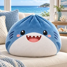 Personalize Cute Shark Baozi Throw Squishy Pillow Blue White Smiling Shark Dumpling Soft Plush Decorative Cushion