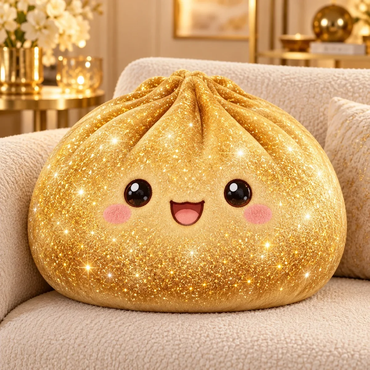 Personalize Cute Golden Glitter Baozi Throw Squishy Pillow Sparkly Gold Dumpling Soft Plush Decorative Cushion